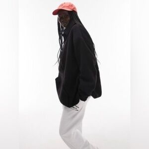 Topshop Borg Zip Collar Fleece Sweatshirt